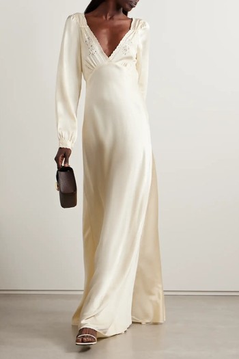 Fiora Broderie Anglaise-Trimmed Silk-Satin Maxi Dress, £400 (was £571.17) | Döen