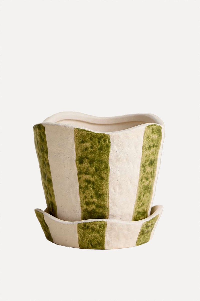 Striped Textured Ceramic Planter