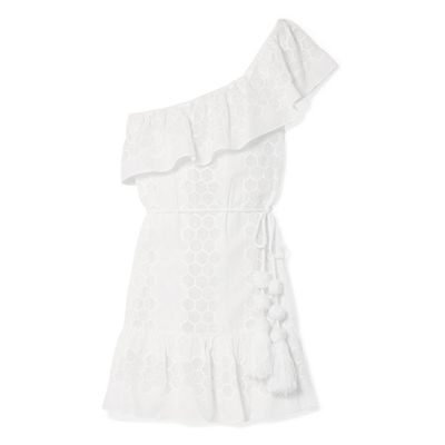 Summer One-Shoulder Crocheted Cotton-Voile Mini Dress