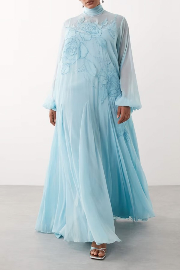 Floral Tie Neck Blouson Maxi Dress from Arrange