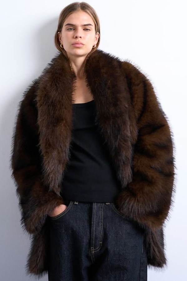 Faux Fur Shawl Mid Length Coat from Topshop