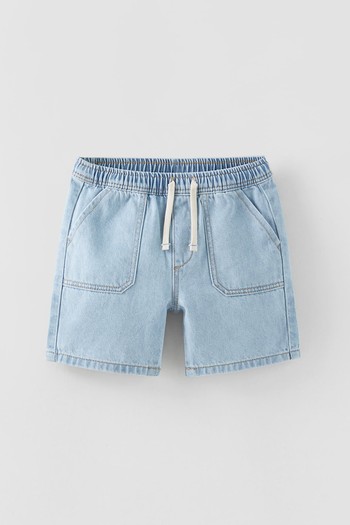 Drawstring Denim Bermuda Shorts