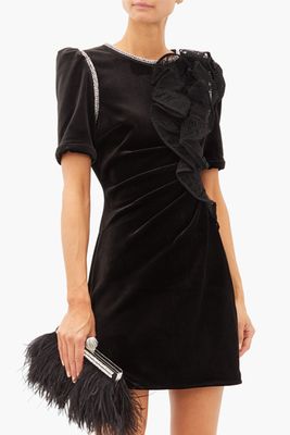Ruffled-Shoulder Velvet Mini Dress from Self-Portrait