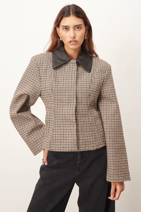 Structured Jacket With Leather Collar Contrast from ARRANGE