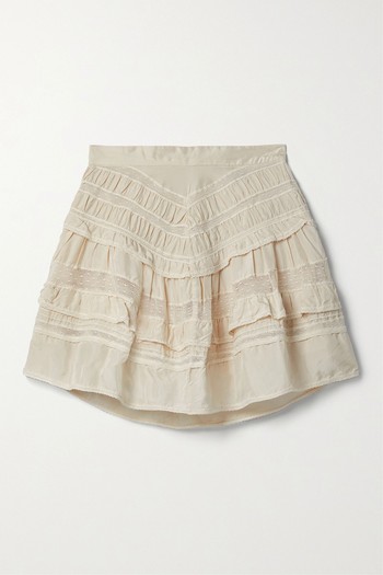 Constance Tiered Crocheted Cotton-Trimmed Silk Mini Skirt from Isabel Marant