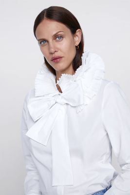 Poplin Blouse With Tied Collar