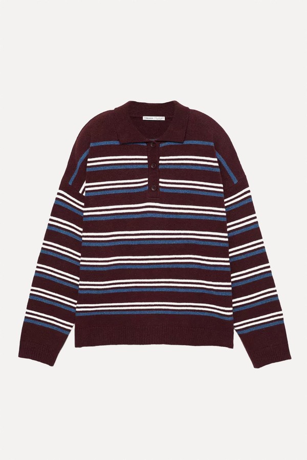 Striped Polo Collar Sweater from Pull & Bear