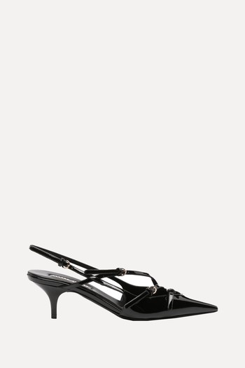 Buckle-Embellished 105mm Slingback Pumps from Miu Miu 