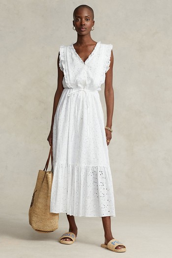 Ruffle-Trim Eyelet Linen Dress, £439