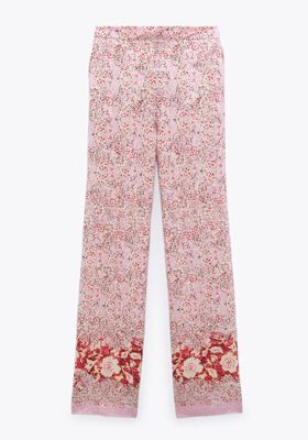 Wide-Leg Printed Linen Blend Trousers from Zara