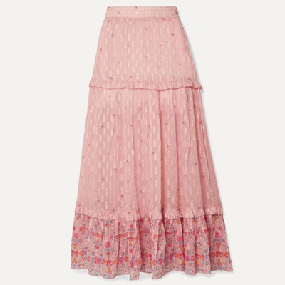 Taquile Ruffled Floral-Print Fil Coupé Chiffon Maxi Skirt from Chufy