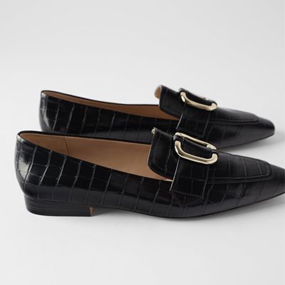 Mock Croc Loafers With Buckle from Zara