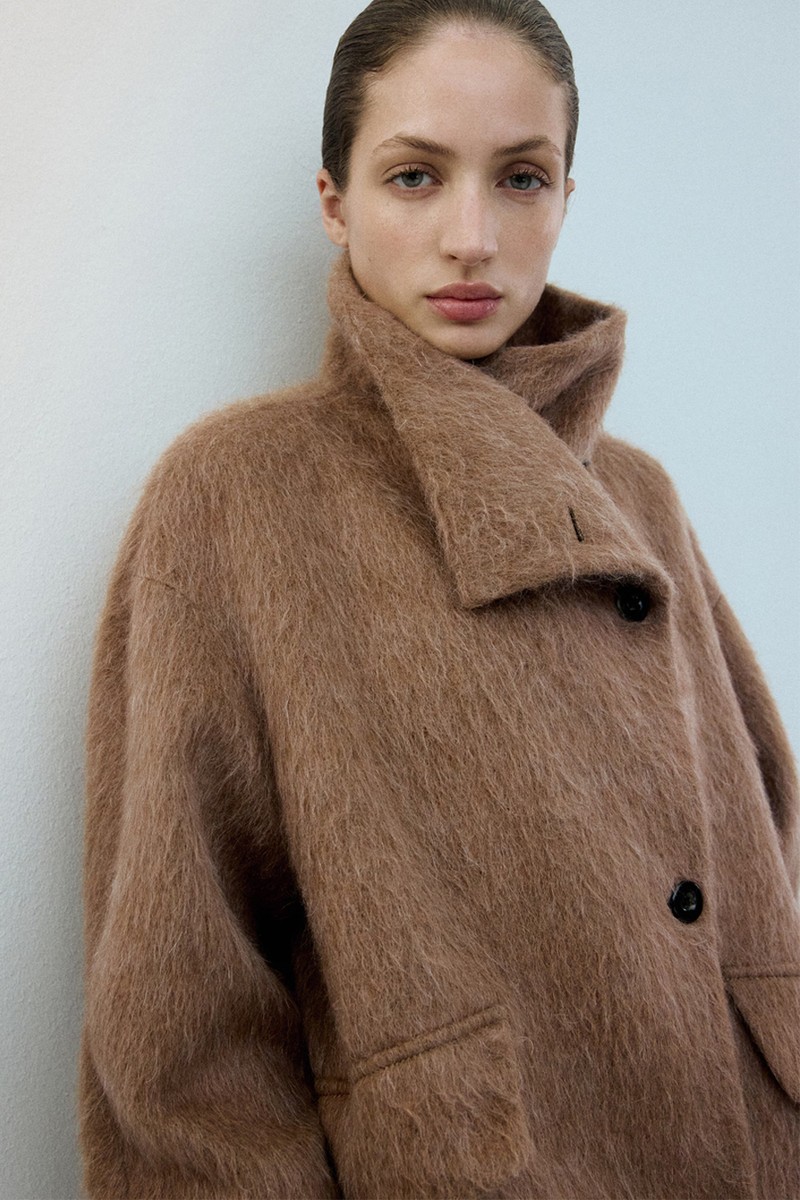 Wool-Blend Funnel-Neck Coat