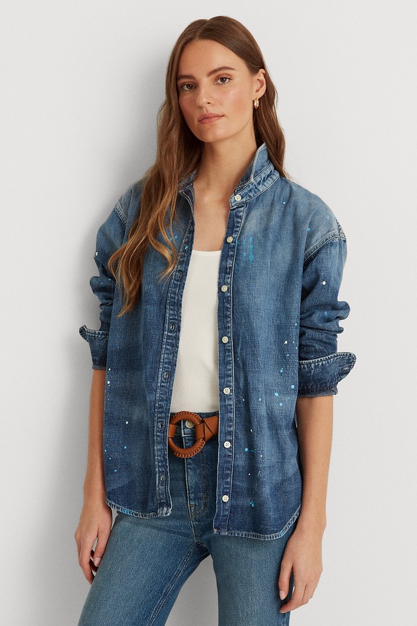 Paint-Splatter Denim Shirt