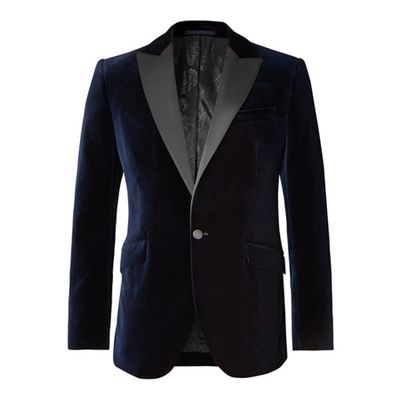 Navy Slim-Fit Grosgrain-Trimmed Cotton-Velvet Tuxedo Jacket from Favourbrook
