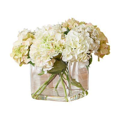 Peony Artificial Hydrangea In Glass Cube from John Lewis & Partners