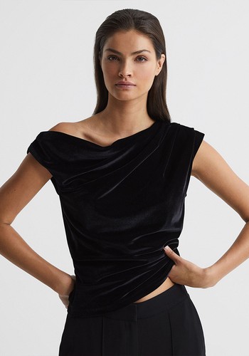 Mia Velvet Short Sleeve Drape Top