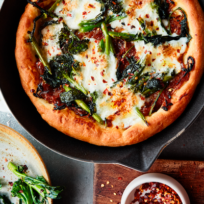 Broccoli Rabe Pizza With Caramalised Onions & Burrata