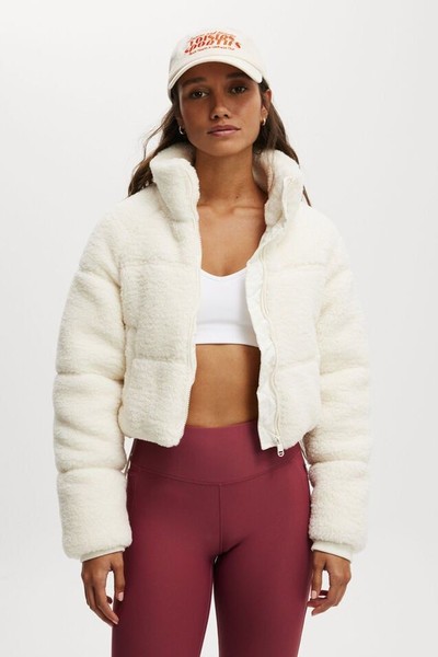 The Mother Puffer Cropped Sherpa Jacket