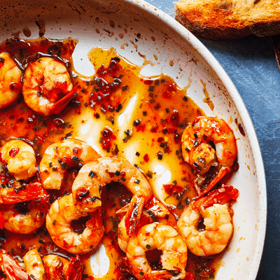 Marmalade Prawns With Barberry, Chilli & Chive butter