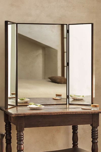 Triptic Wooden Mirror