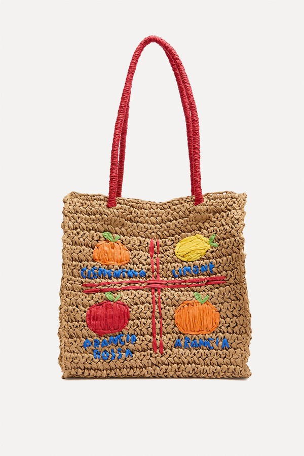 Fruity Raffia Tote Bag from Damson Madder