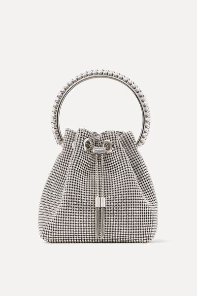 Silver Satin Crystal Mesh Bag With Crystal Handle from Jimmy Choo