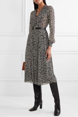 Belted Leopard-Print Crepe Midi Dress from Michael Kors