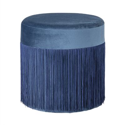 Grandma Blue Velvet Tassel Stool from Bloomingville