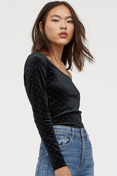 Velour One-Shoulder Top