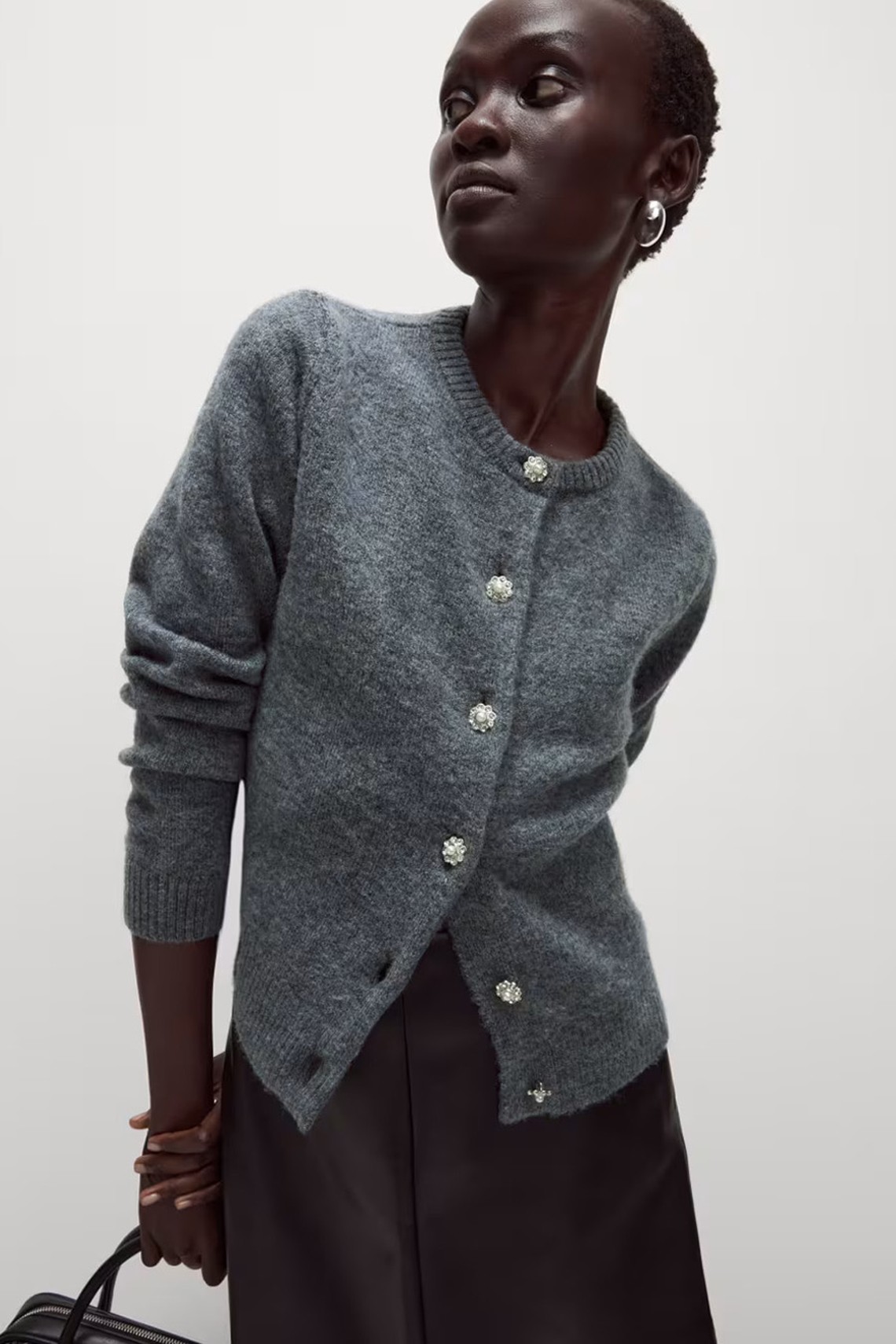  Crew Neck Button Front Cardigan