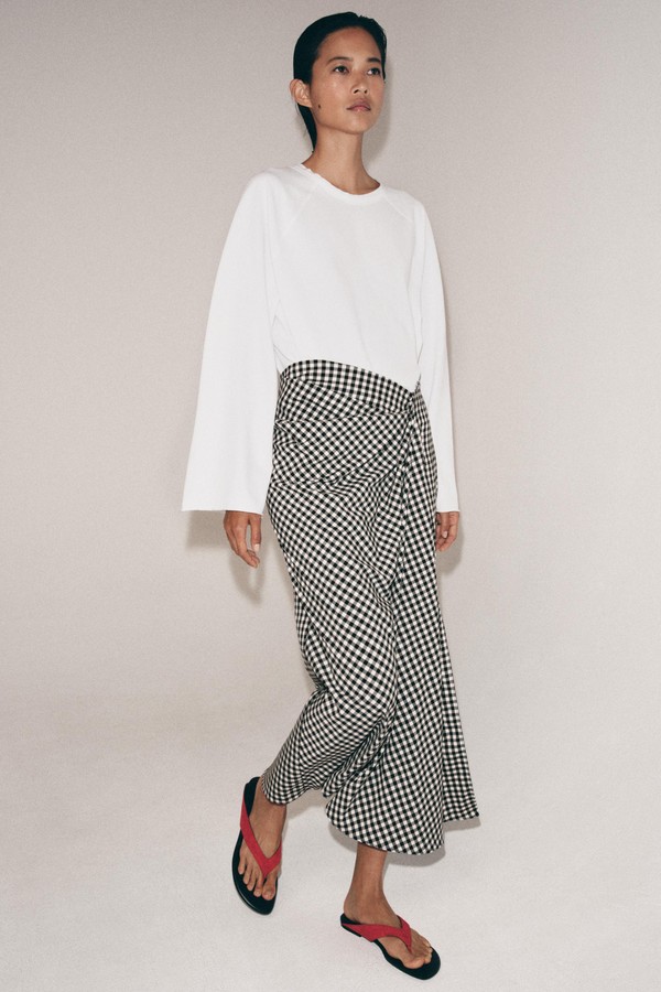 Draped Gingham Skirt
