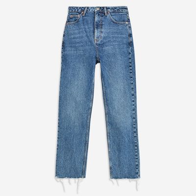 Mid Stone Raw Hem Straight Jeans