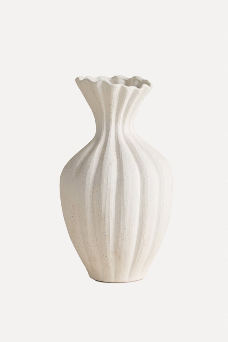 Large Fluted Neck Ceramic Vase
