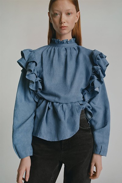 Denim Top With Frills from Zara