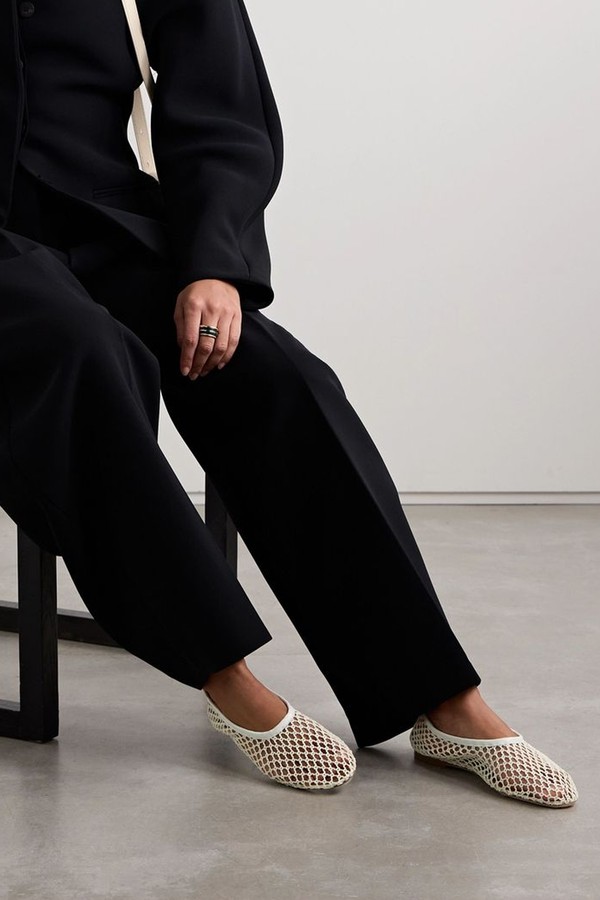 Alba Leather-Trimmed Crocheted Ballet Flats