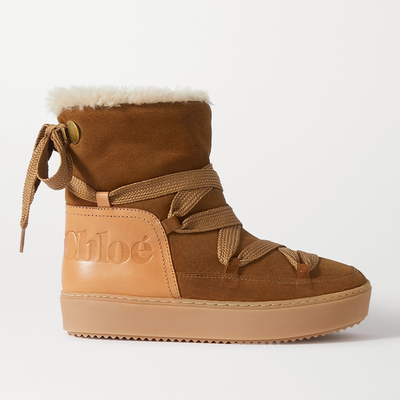 Leather-Trimmed Suede & Shearling Ankle Boots from See By Chloé