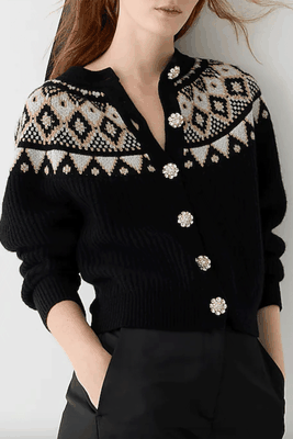 Cashmere Fair Isle Cardigan Sweater With Jewel Buttons from J.Crew