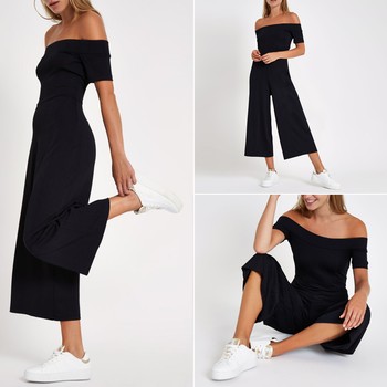 Black Bardot Wide Leg Jumpsuit