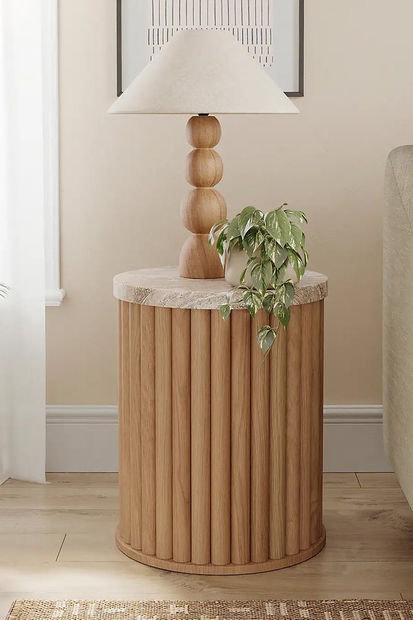Lucin Travertine Effect Side Table