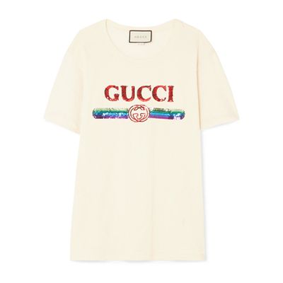 Sequin-Embellished Cotton-Jersey T-Shirt from Gucci