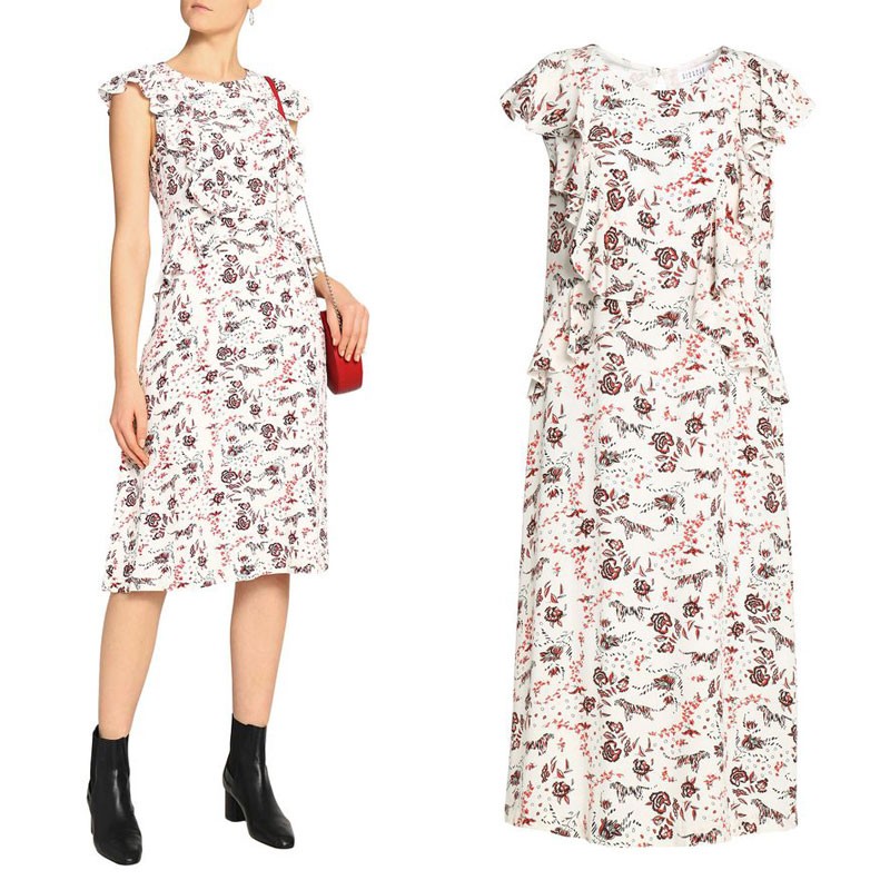 Ruffled Printed Crepe de Chine Dress from Claudie Pierlot