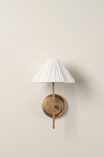 Lindi Aged Brass & Linen Scalloped Wall Light from Lights & Lamps