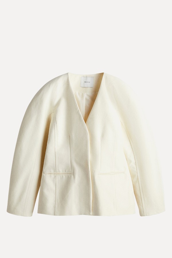 Collarless Twill Blazer