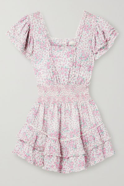 Stanton Ruffled Floral-Print Swiss-Dot Cotton-Voile Dress from LoveShackFancy