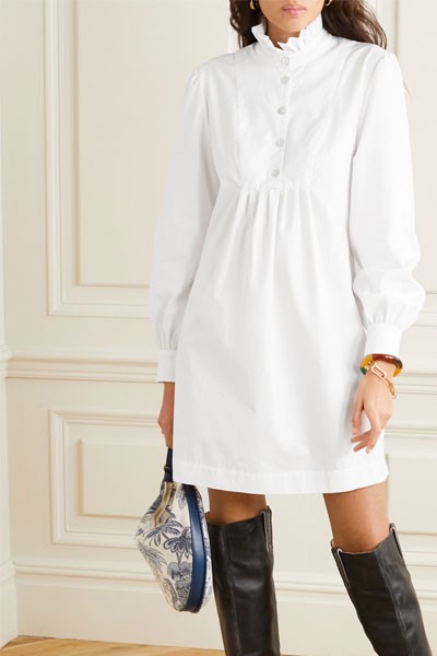 Ruffled Herringbone Cotton-Blend Mini Dress from Alexa Chung