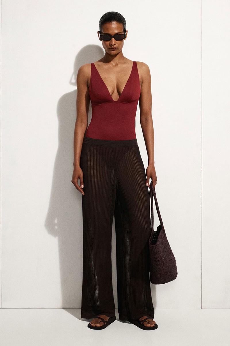 Bonded-Scuba V-Neck Swimsuit