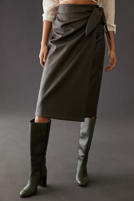 Current Air Faux Leather Wrap Midi Skirt from Anthropologie