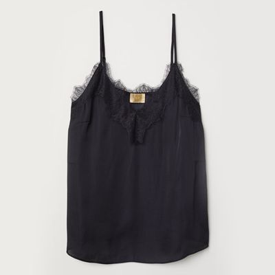 Strappy Satin Top With Lace from H&M
