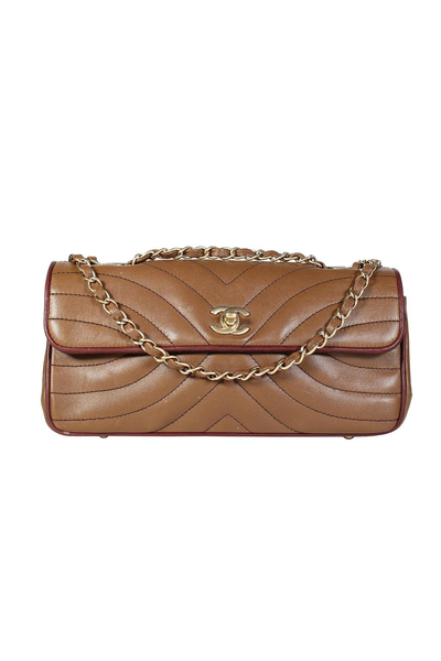 Leather East West Single Flap Burgundy Trim Handbag from Chanel